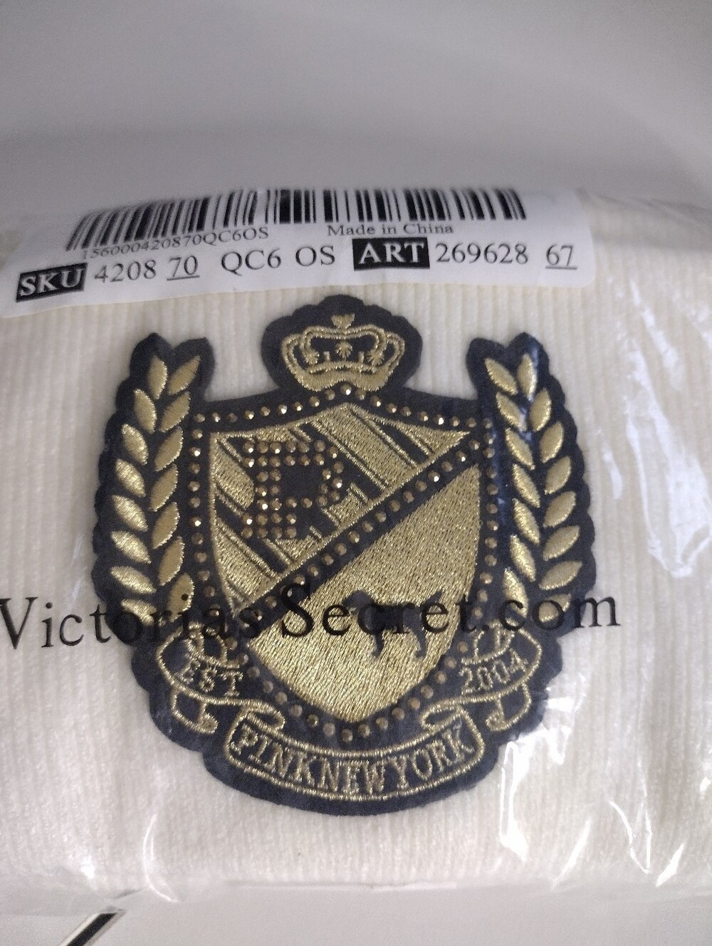 NWT PINK Victoria's Secret Black and Gold Embroidered NY Logo Patch
